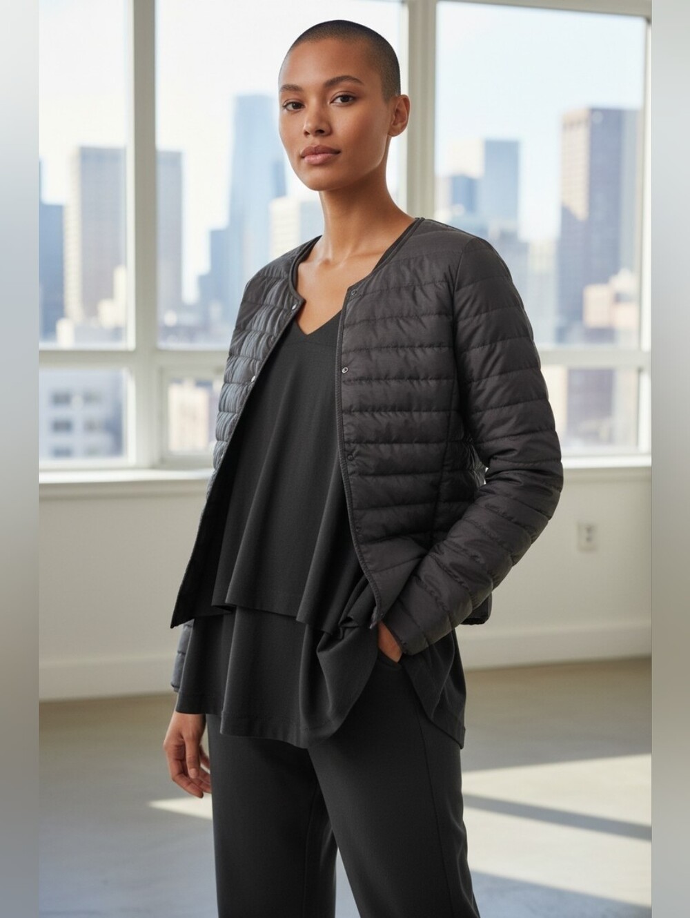 Uniqlo Lightweight Quilted Charcoal Jacket SZ L Minimalist Utility Gorpcore